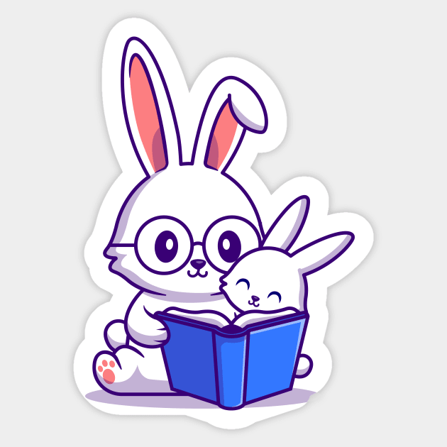 Rabbit Mother And Baby Rabbit Reading Book Sticker by Catalyst Labs